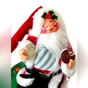 ANNALEE Doll Society Logo Kid Santa Claus Eating Cookie 1994 with glass